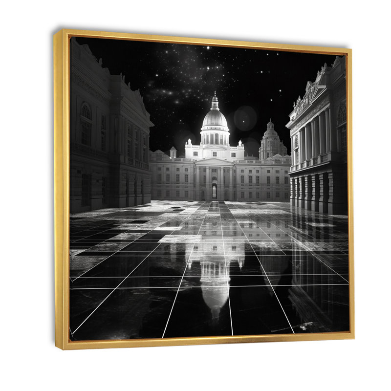 3D Cityscape London Architecture sur impression sur toile, Cadre flottant doré, H 36 po x l 36 po