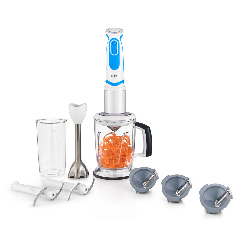 Braun MultiQuick Spiralizer and Hand Blender with 3 Spiralizing Blades, Blending Wand, 5-Cup Chopper, and Blender