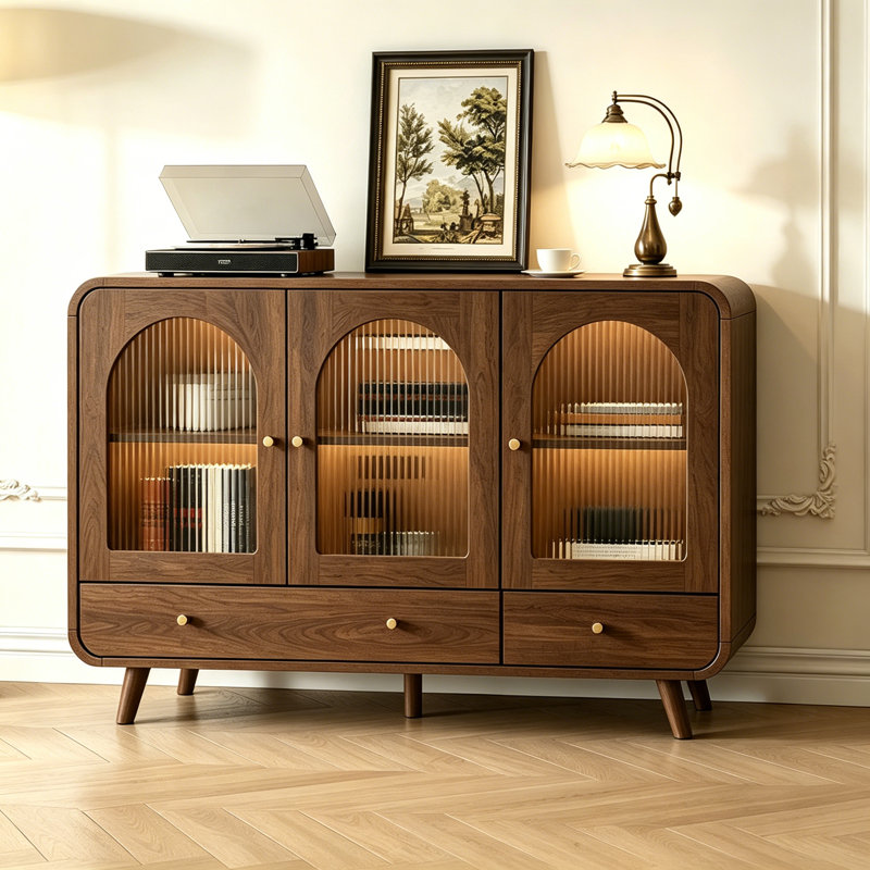 Classic Walnut Retro Solid Wood Sideboard
