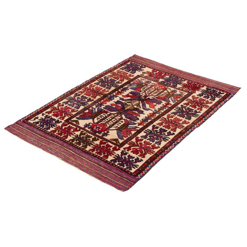 Tapis tadjik crème, rouge 4 pi 2 po x 5 pi 11 po