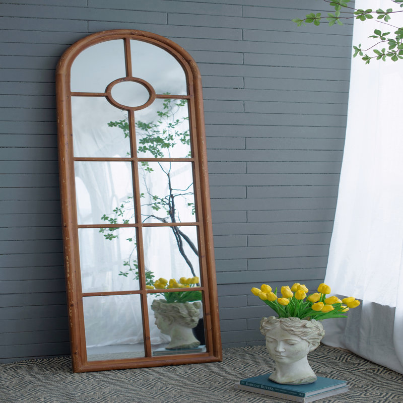 Miroir demi-rond allongé 24 po x 79 po avec décor de fenêtre décoratif