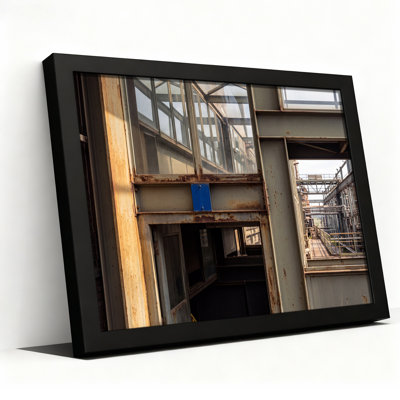 Tableau mural en toile carrée bleue avec cadre en acier industriel gris rouille et panneau carré en acier