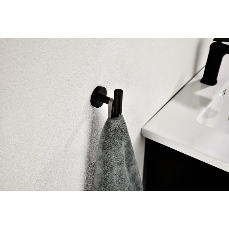 Ensemble de 6 crochets à linge en acier inoxydable 304 noir mat sans perçage pour serviettes de bain 6 et douche