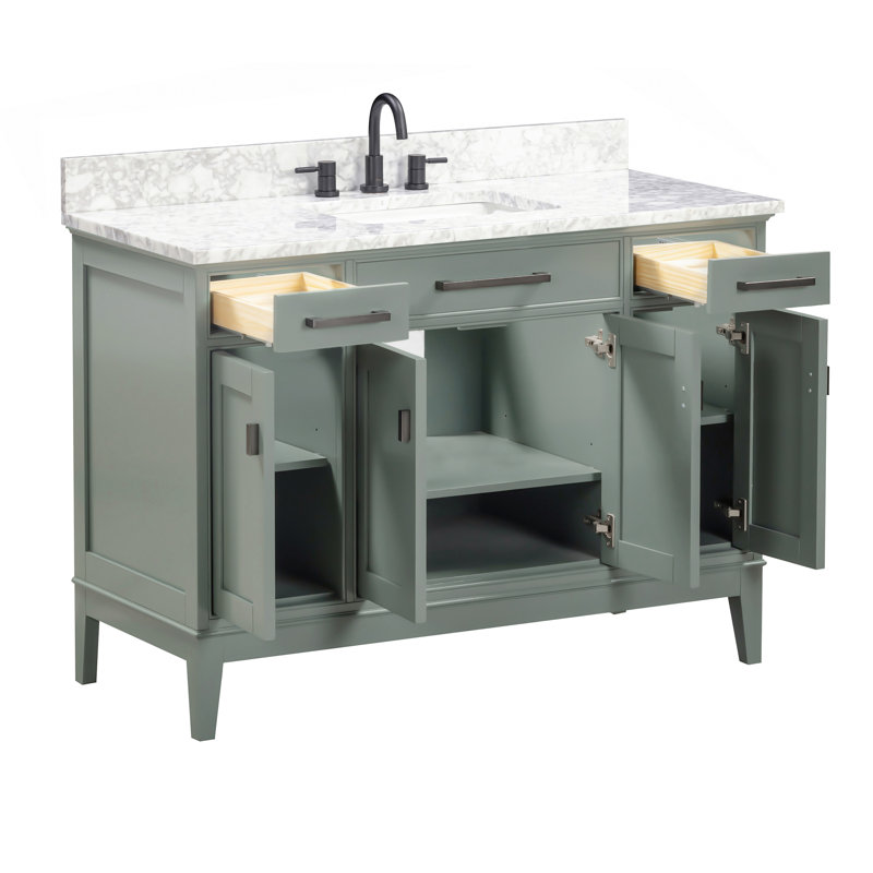 Madison 48" Single Bathroom Vanity with Carrara Marble Top, Carrera White, Smoke Green