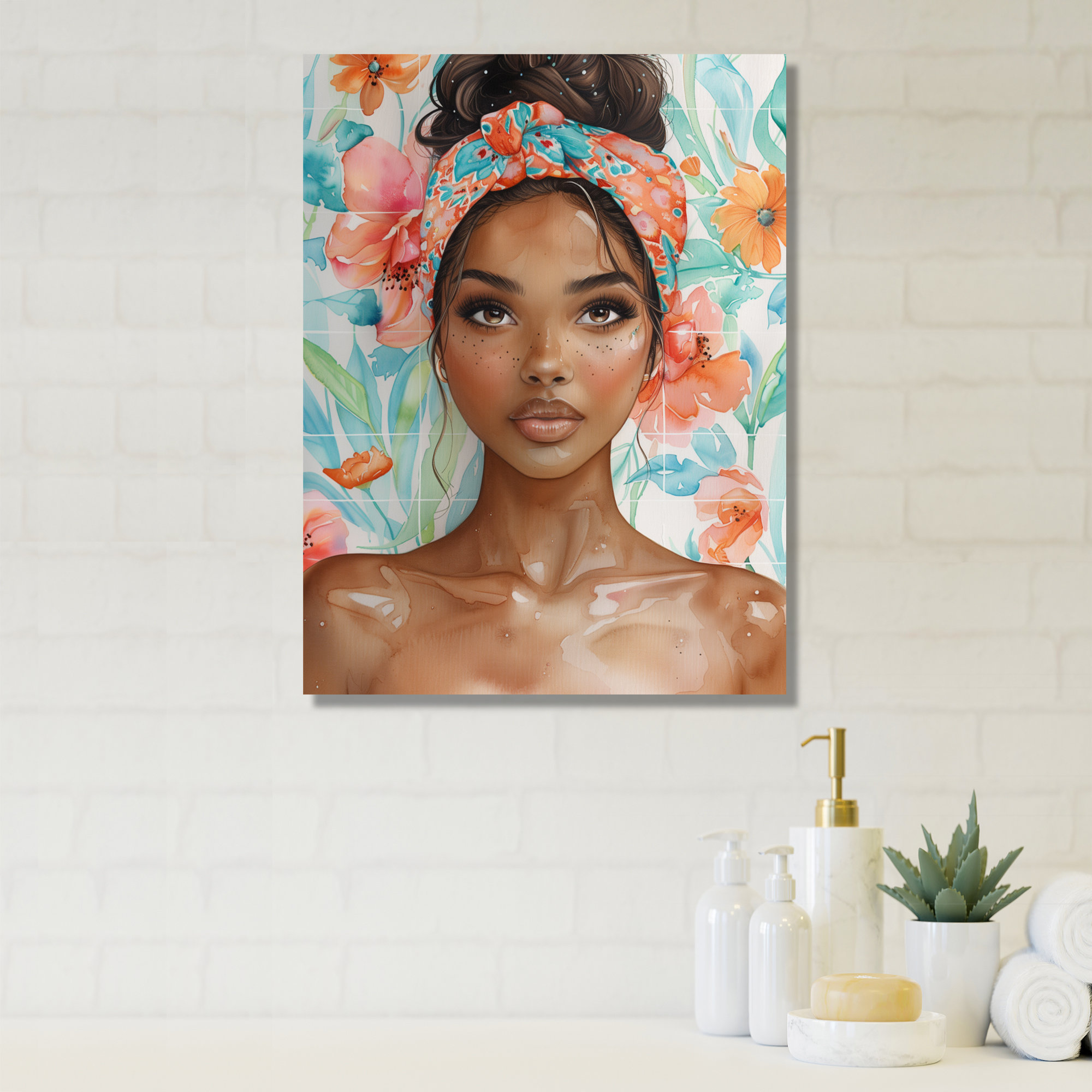 Design Art Pink Blue Self Care Woman In Bathroom I Bathroom Wall Art