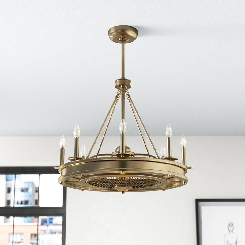 Taylorsville 30" 8-Light Fandelier with Remote Control, Warm Brass
