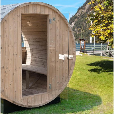 Sauna à vapeur extérieur Hylivesaunas, saunas en bois de pin pour 4 personnes avec fenêtre à demi-vue, spa traditionnel finlandais avec poêle de 4,5 kW, système imperméable triple, bardeaux d'asphalte, pierre (0 à 195 ° F)
