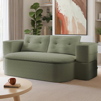 Lozena Boneless 79'' Convertible Corduroy Sleeper Sofa Bed, 15'' Thick Full-Size Compression Mattress Couch