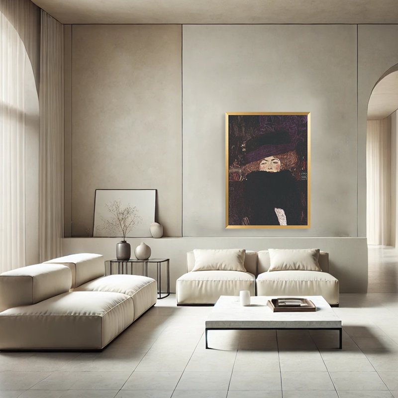 Classic Elegance "Dame Mit Hut Und Federboa (1909)" Framed Print Wall Art, 20" H x 16" W