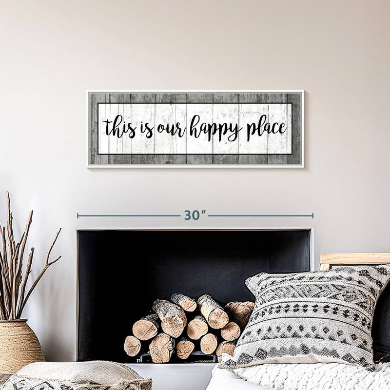 Plaque murale «This is our happy place», Cadre flottant blanc, 28 po x 10 po
