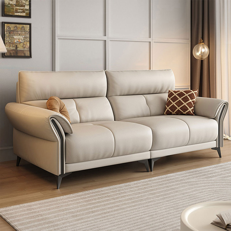 Canapé modulaire beige en cuir véritable