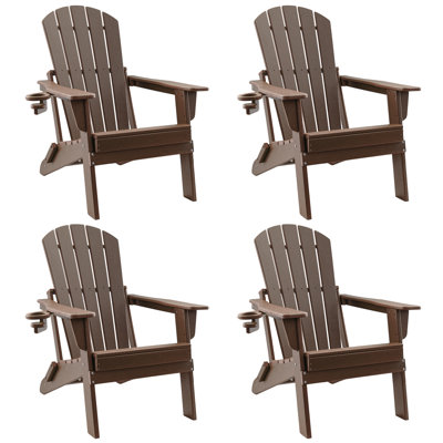 Chaise Adirondack en PEHD pliable avec porte-gobelet, résistante aux intempéries, nécessitant peu d'entretien, pouvant supporter jusqu'à 400 lb, café, paquet de 4