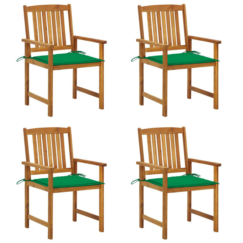 Chaise de patio en acacia avec coussin, Vert, Brun