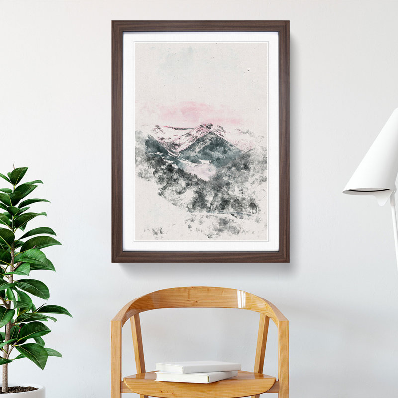 Pink Sky over the Mountain - Picture Frame Painting Print, 63cm H x 45cm W x 2cm D, Walnut Framed