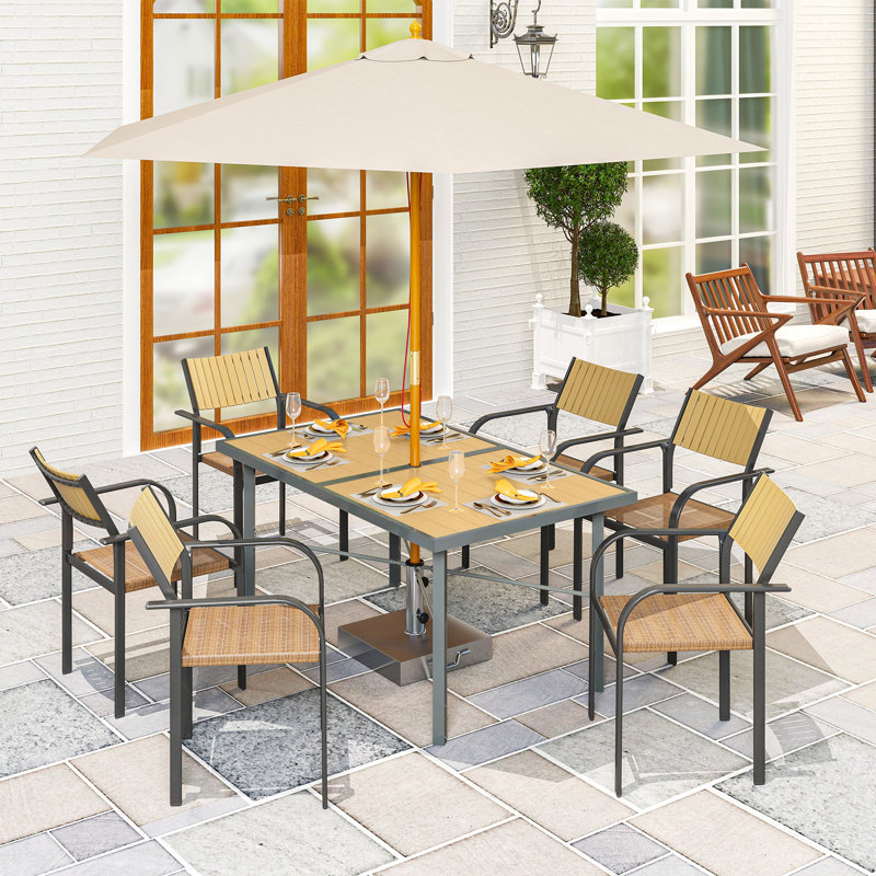 Outsunny Garden Table for 6 150 cm Rectangular Natural