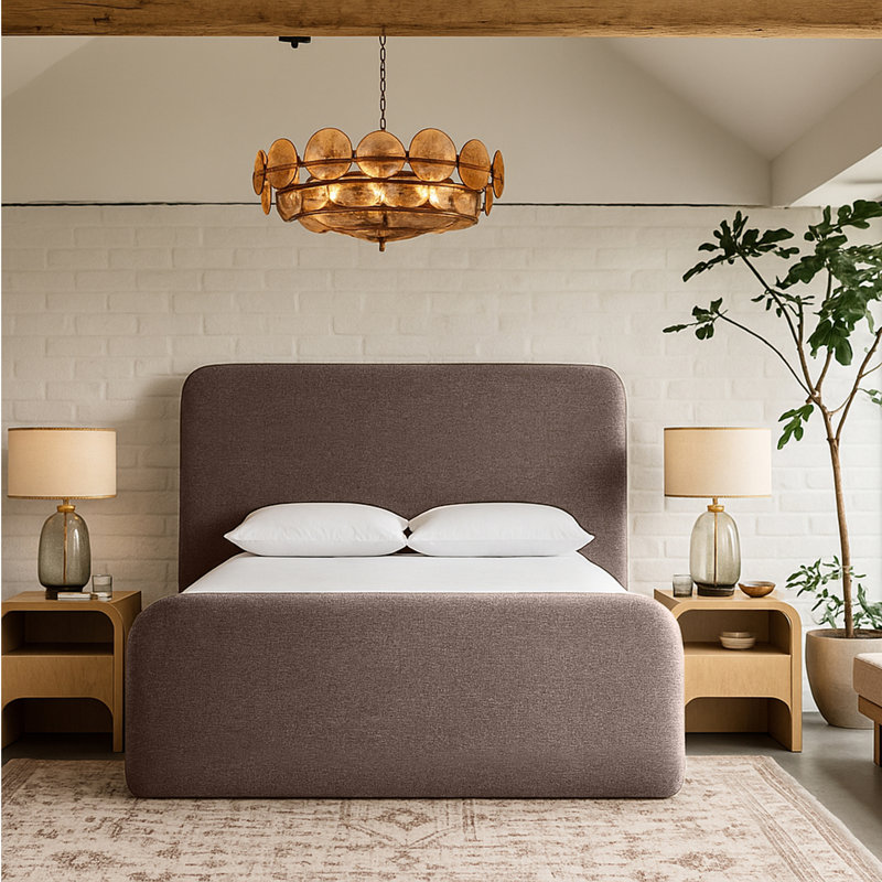Lit tapissier en tissu texturé Fira Daliah, Tissu texturé en lin brun, Grand