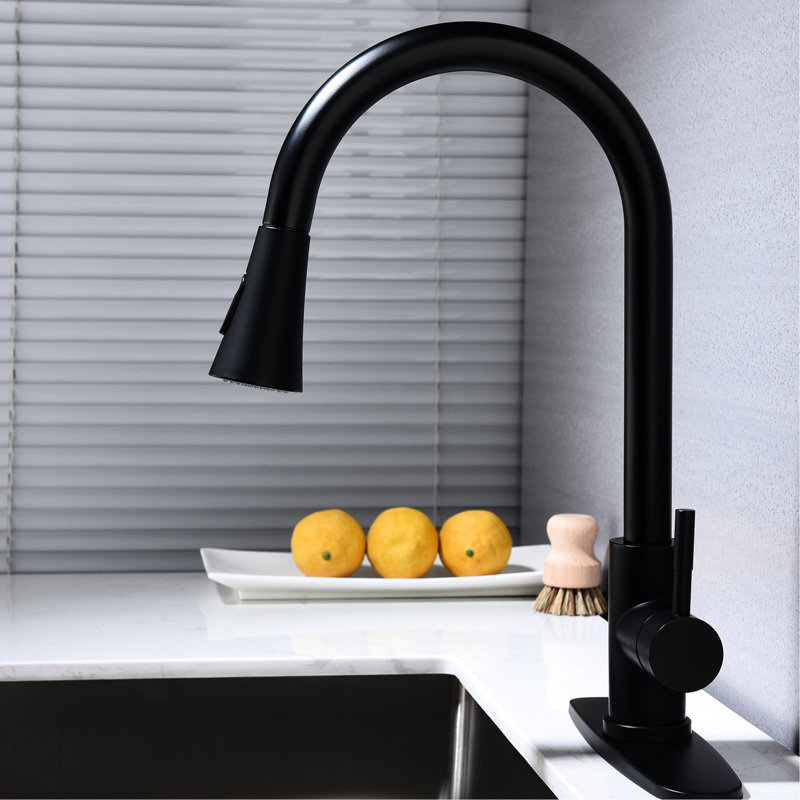 Kitchen Faucet, Pull Out , Single Lever, High Nozzle, Corrosion, Aerators Matte Black Stainless Steel 360 Rotating Nozzle For Simplified Water Handling, Lever Optimal Control, Rust Treatment, Smooth