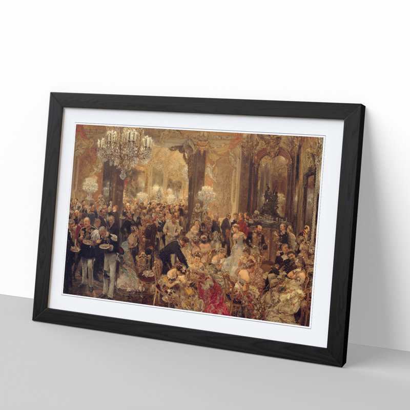 Dinner at the Ball by Adolph Menzel - Picture Frame Painting, 36cm H x 48cm W x 2cm D, Black Framed