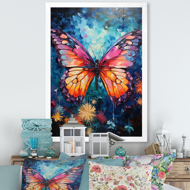 «Butterfly Fauvist Flutter I», reproduction sur toile, H 32 po x l 16 po x P 1 po, Cadre photo blanc