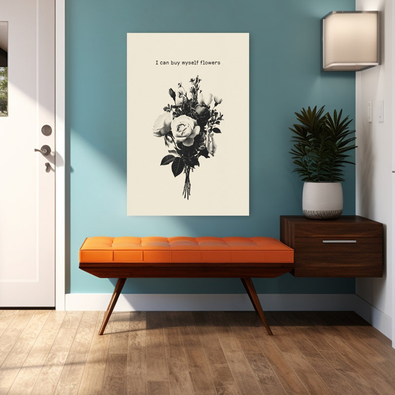 Art floral mural monochrome délicat classique, H 48 po x l 32 po