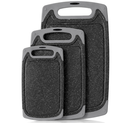 Granite Effect Non-Slip Chopping Board Set with Handles, Set of 3 - Grey & Black