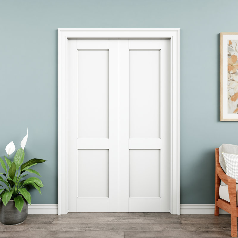 Porte double à double porte 48 po x 80 po à 2 panneaux intérieurs, plaque de porte à âme solide, pouvant être peinte et imperméable, comme portes de buanderie, portes de placard, portes de pièce