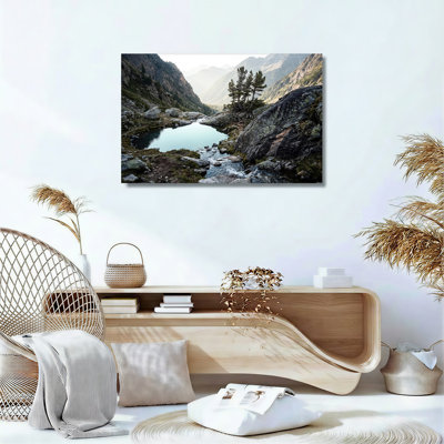 «Misty Mountain Stream and Pine Trees In Rocky Valley», art mural sur toile