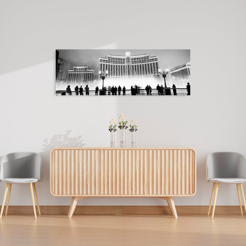 Hotel lit up at night Bellagio Resort And Casino The Strip Las Vegas Nevada USA 1 Piece Wrapped Canvas Panoramic Wall Art