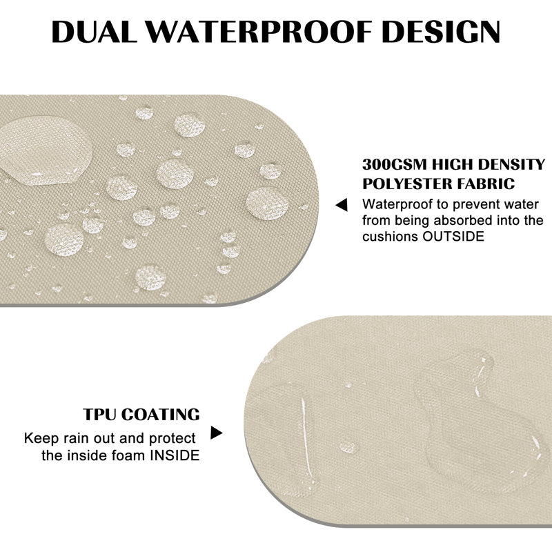 Waterproof Outdoor bench Cushions 3-year Color Fastness with Handle and Adjustable Straps, 42" W x 18" D, Beige