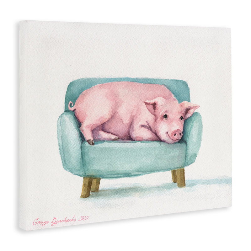 Joli porcelet sur toile de fauteuil, conception de George Dyachenko, H 16 po x l 20 po