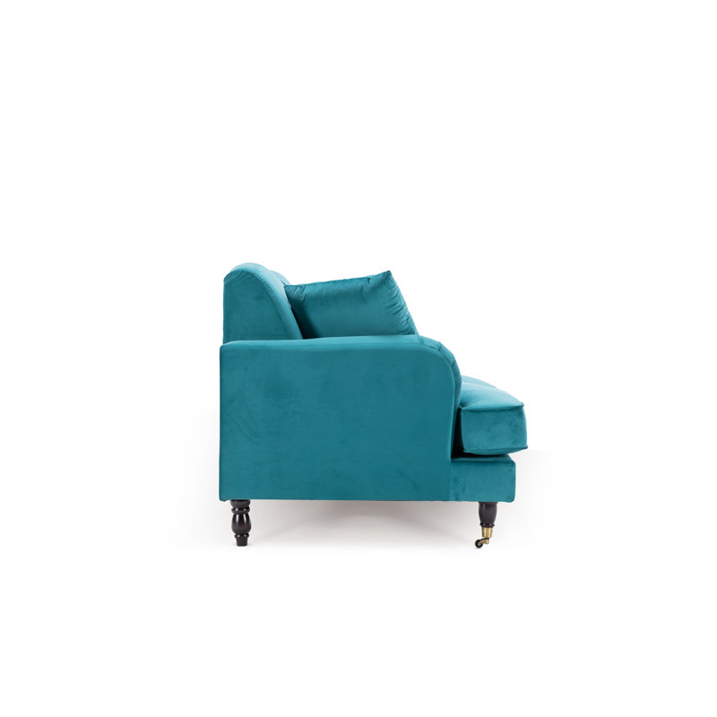 Penermon 150Cm Roll Arms Sofa, Teal Blue Velvet, 2