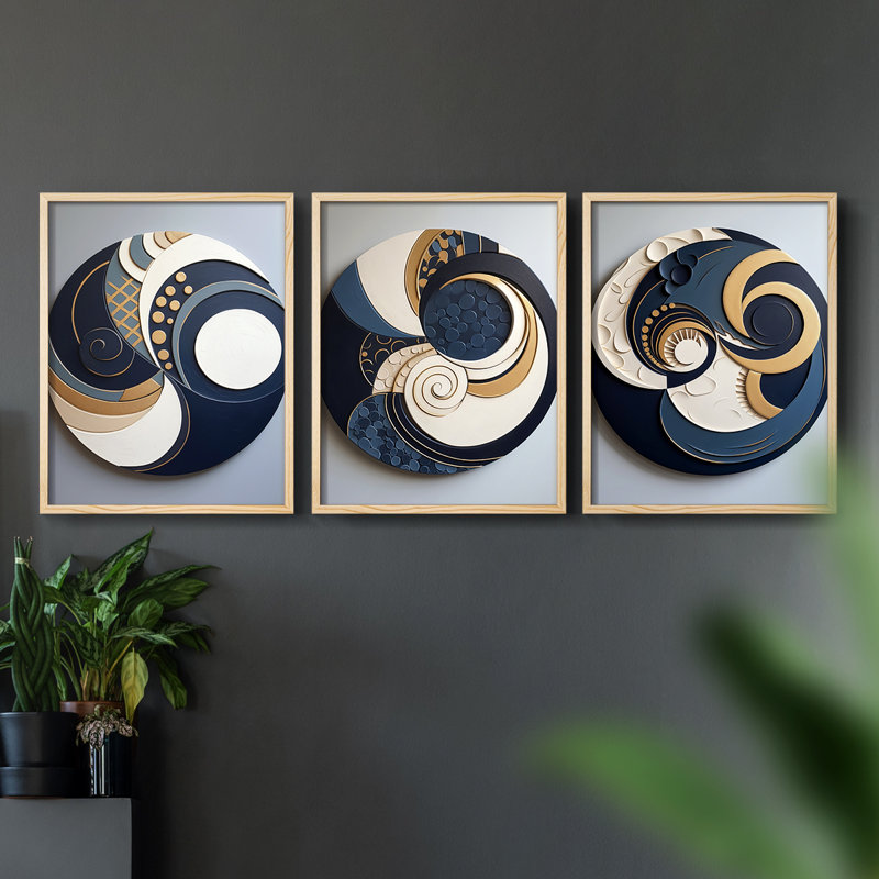 Abstract  Series  CLXXXV  -Set Of 3 Framed Giclee Prints -Ready to Hang, 10" H x 8" W, Natural Framed
