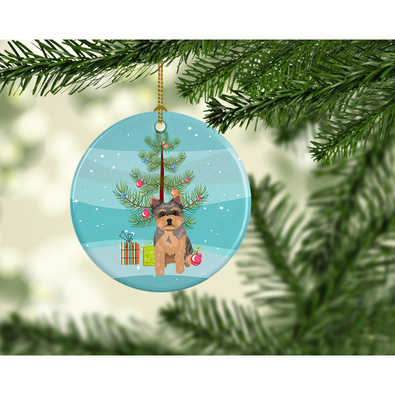 Ornement de Noël en céramique Yorkie, Chiot Yorkie chocolat