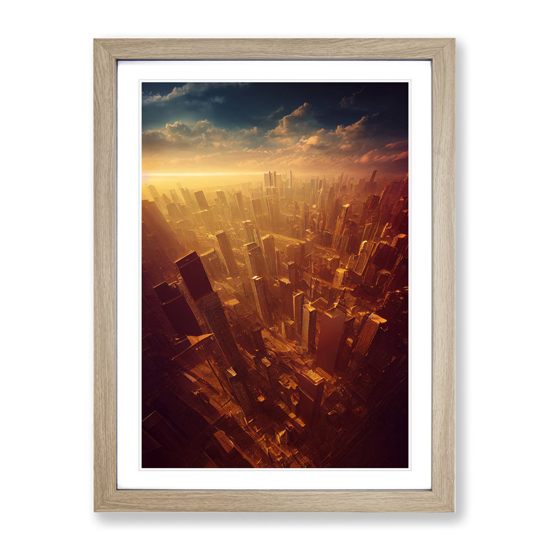 View Of A City Skyline No.2 - Single Picture Frame Print, 34cm H x 25cm W x 2cm D, Oak Framed