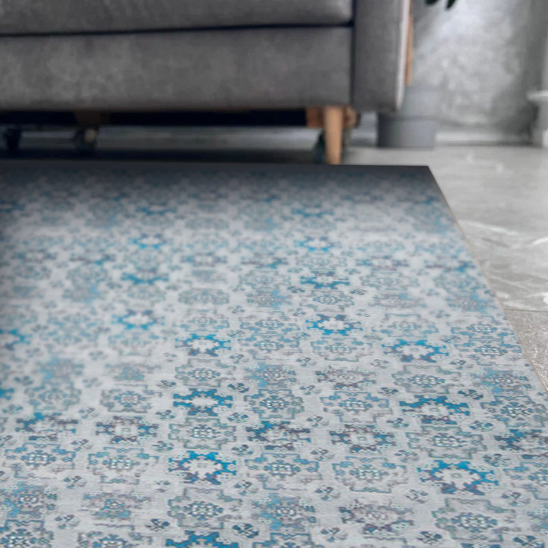 Tapis floral bleu sarcelle, Rectangle 4 pi 8 po x 6 pi 3 po