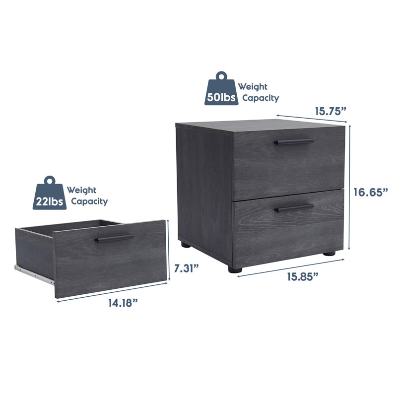 Nestl Wooden Nightstand with 2 Drawers, Black, 1