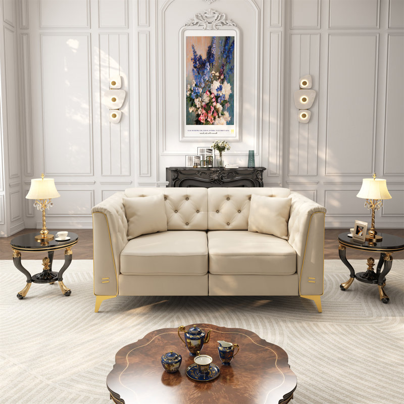 Canapé Chesterfield modulaire léger de luxe avec capitonnage à boutons et garniture en métal