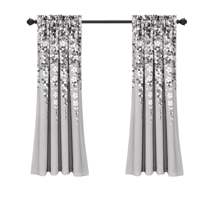 Weeping Flowers Room Darkening Pair, Turquoise/Tangerine, 52" W x 84" H