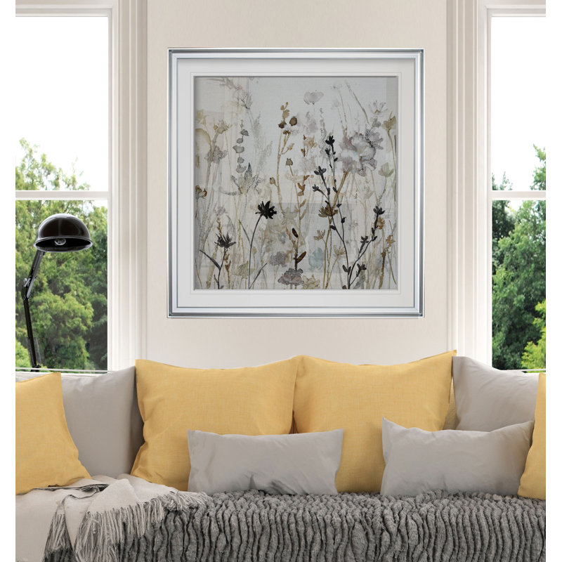 « Wildflower Mist II » - reproduction de peinture, H 37 po x l 37 po, Impression encadrée, Argent