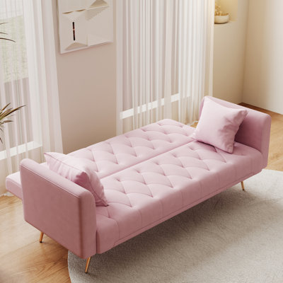 71 inch convertible love seat sofa, American retro pink velvet, suitable for small living room, bedroom, office