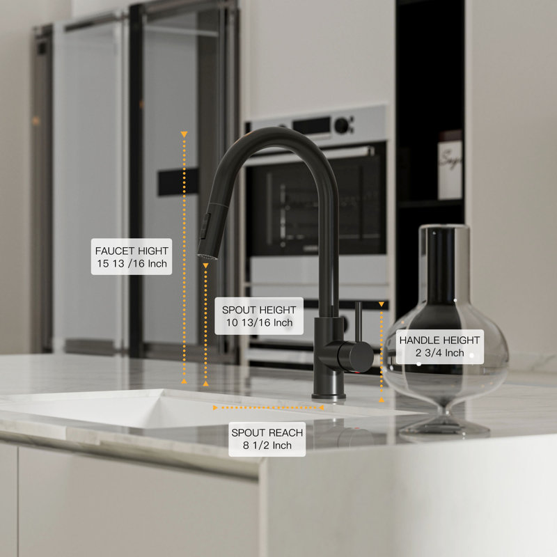 RoomTec Pull Down Kitchen Faucet, Matte Black