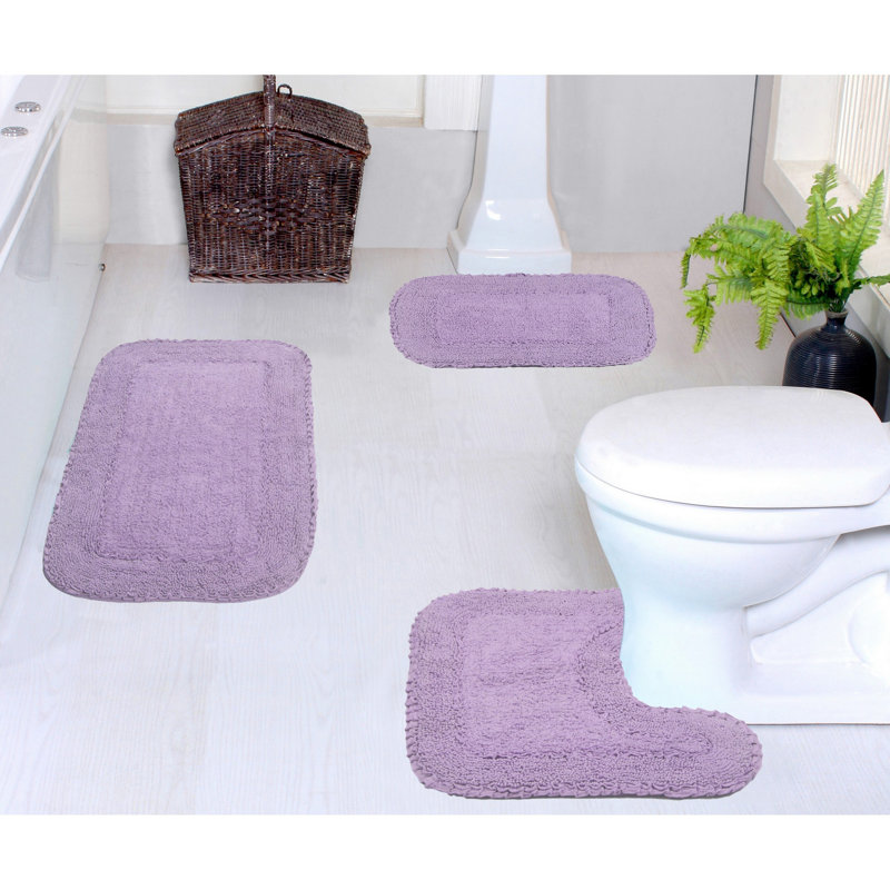Ensemble de tapis de bain en coton 3 pièces Aceyon, Mauve