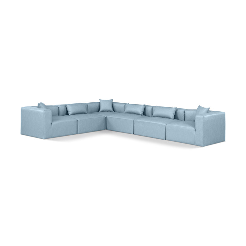 Houswerth Upholstered L-Shaped Sectional Reversible, Light Blue Vegan Leather