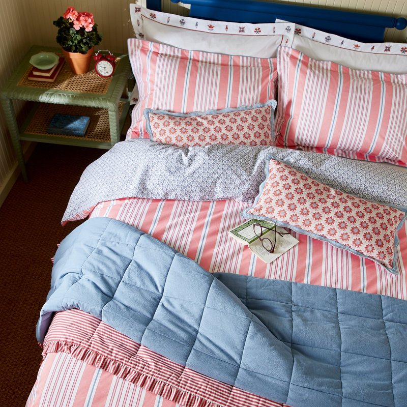 Siesta Stripe Cotton Percale Duvet Cover Set, Double Duvet Cover + 2 Pillowcases