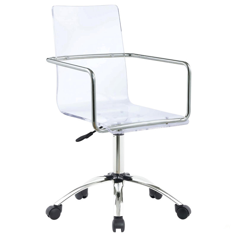Fauteuil de bureau transparent et chromé en acrylique avec roulettes