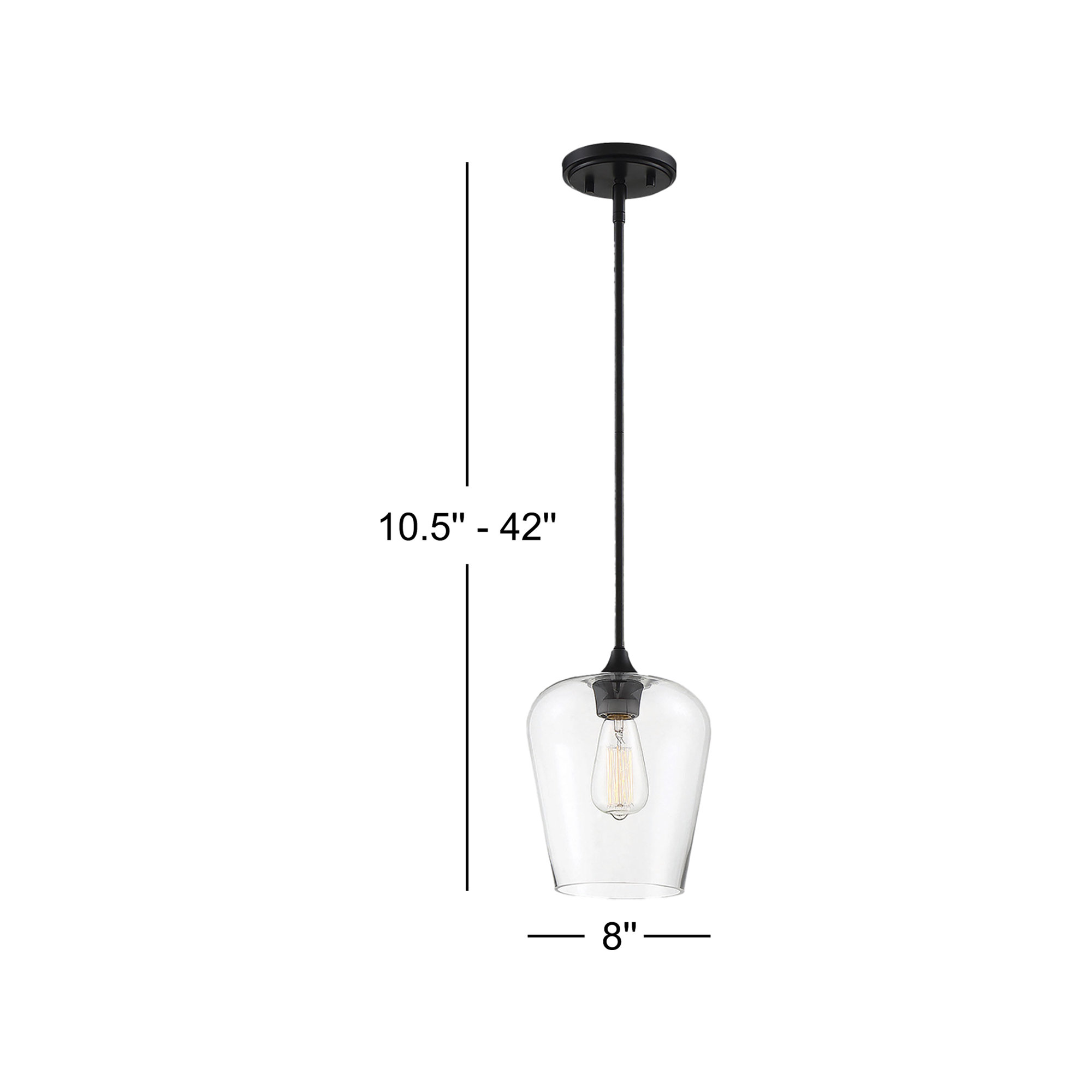 Breena Single Light Glass Steel Dimmable Pendant, Matte Black, Clear