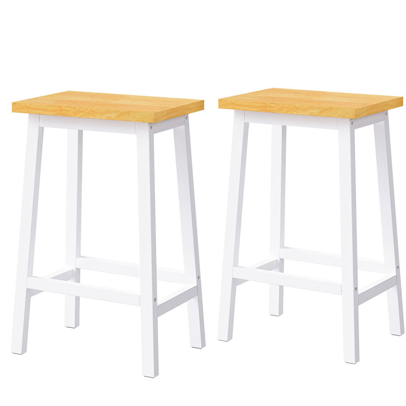 Chaises de bar en bois massif de 25,6 po de hauteur, aspect blanc, repose-pieds, 2 chaises hautes pour la salle à manger, 2 chaises de table blanches et repose-pieds classiques