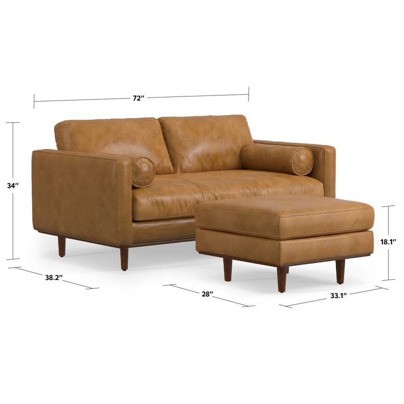 Morrison Sienna Leather Mid-Century Modern Sofa with Ottoman
