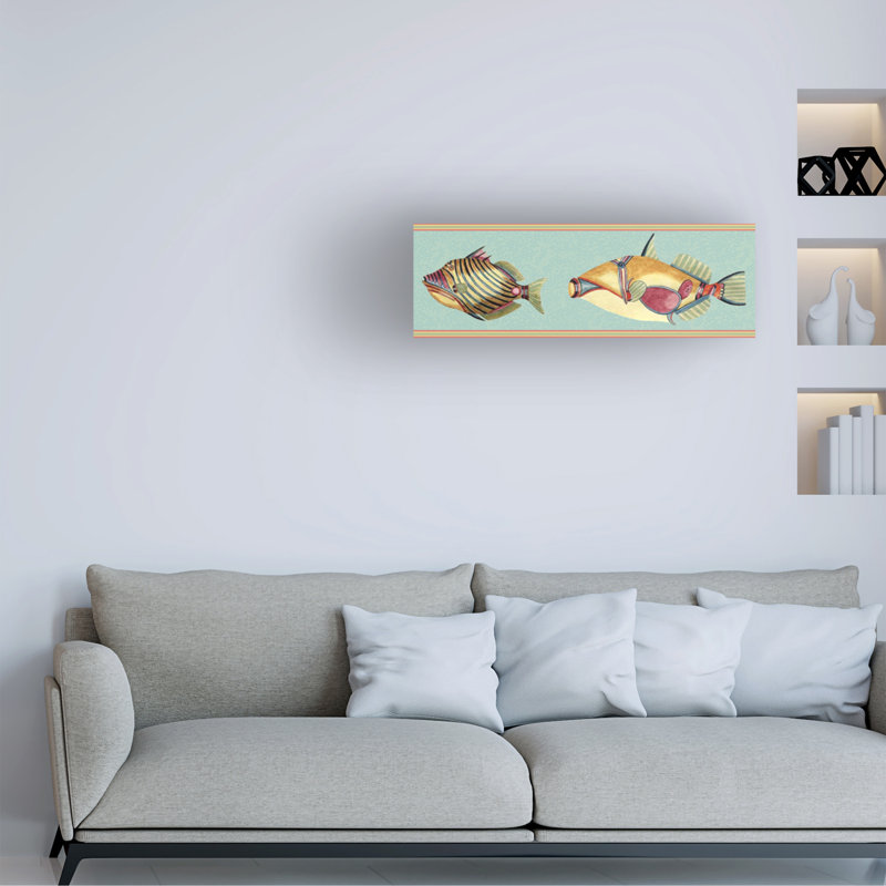 Art mural sur toile tendue - "Fishy véritable" Gail Fraser - panneau horizontal de 6 pi pour décoration de salon, de chambre à coucher ou de bureau - 8 x 24