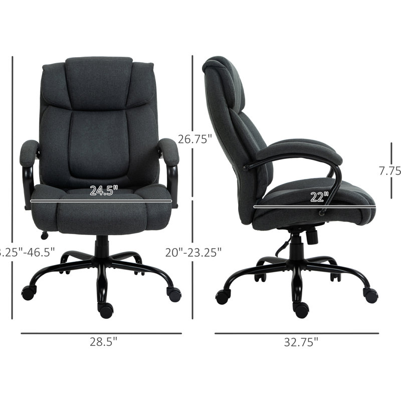 Fauteuil de bureau haut et grand à haut dossier, charge maximale de 485 lb, lin, réglable, pivotant, chaise de bureau gris anthracite, siège en tissu de lin, hauteur réglable, fonction pivotante,